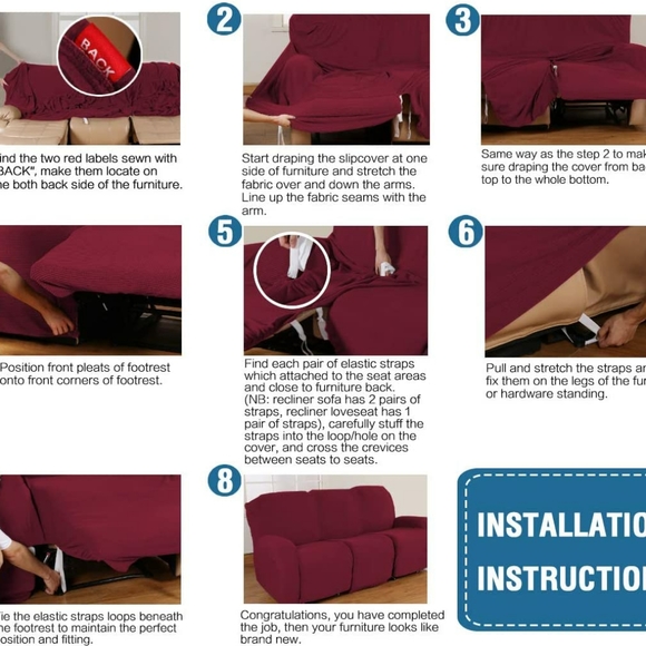 3 Seaters Super Stretch Recliner Sofa Covers Reclining Couch Cover Recliner Sofa - Picture 8 of 8